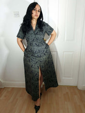 MAXI SHIRTDRESS (Grey Ravens & Blossoms print)