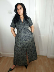 MAXI SHIRTDRESS (Grey Ravens & Blossoms print)