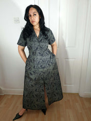 MAXI SHIRTDRESS (Grey Ravens & Blossoms print)