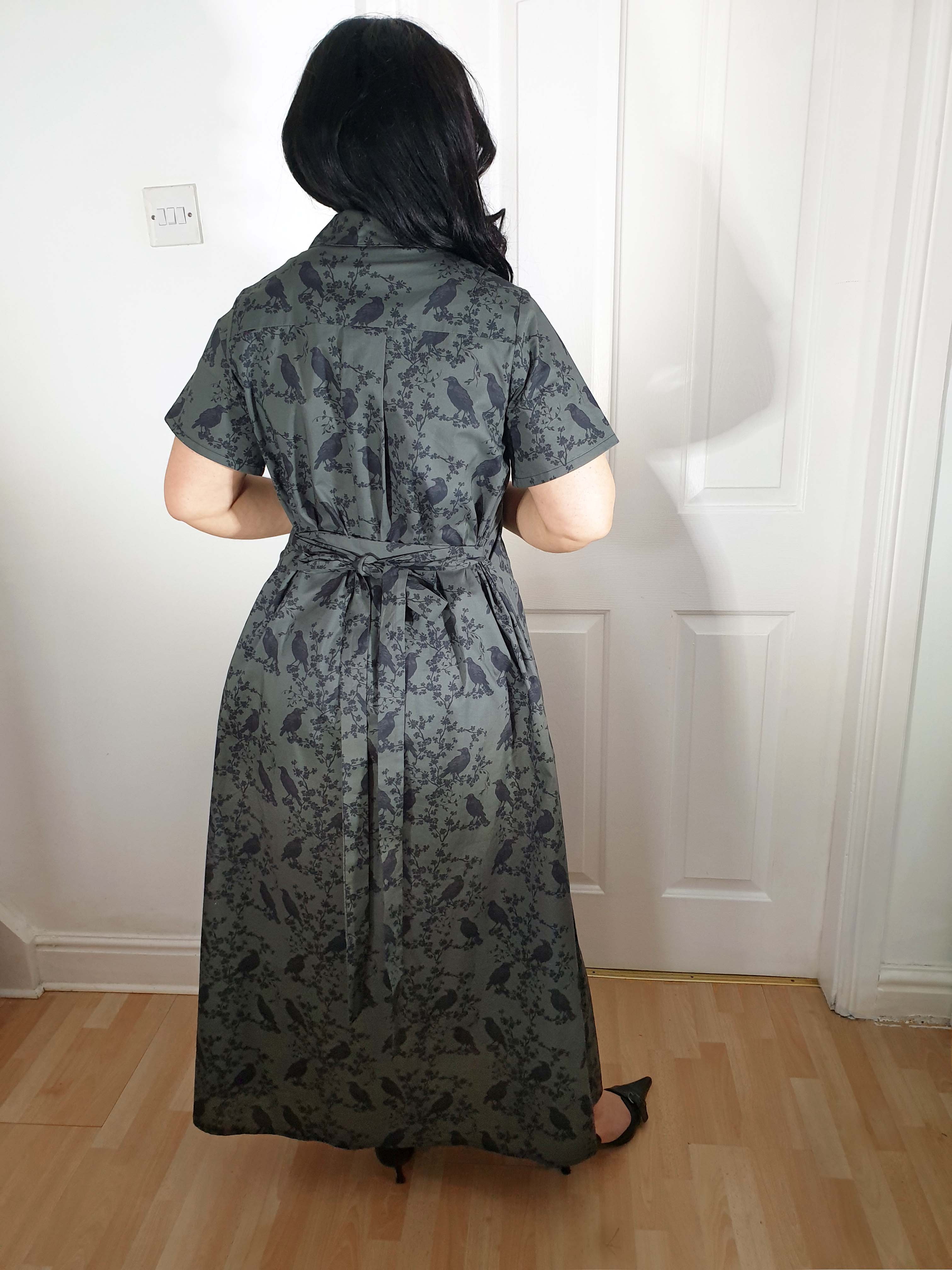 MAXI SHIRTDRESS (Grey Ravens & Blossoms print)