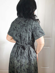 MAXI SHIRTDRESS (Grey Ravens & Blossoms print)