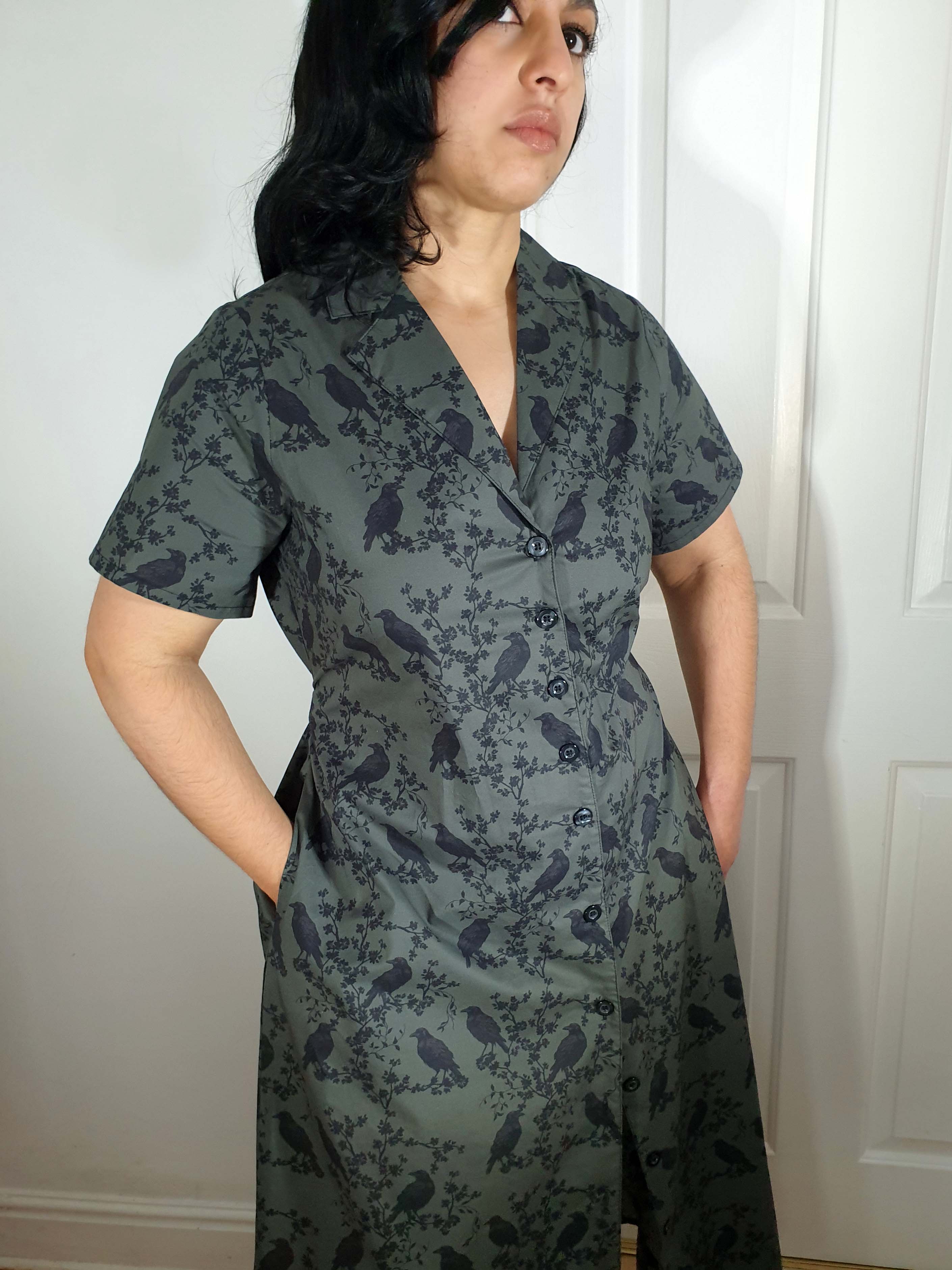 MAXI SHIRTDRESS (Grey Ravens & Blossoms print)