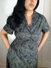 MAXI SHIRTDRESS (Grey Ravens & Blossoms print)