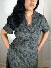 MAXI SHIRTDRESS (Grey Ravens & Blossoms print)