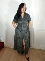 MAXI SHIRTDRESS (Grey Ravens & Blossoms print)