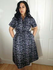 MIDI SHIRTDRESS (Black Ravens & Blossoms print)