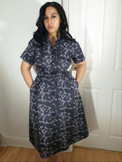 MIDI SHIRTDRESS (Black Ravens & Blossoms print)