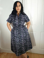 MIDI SHIRTDRESS (Black Ravens & Blossoms print)