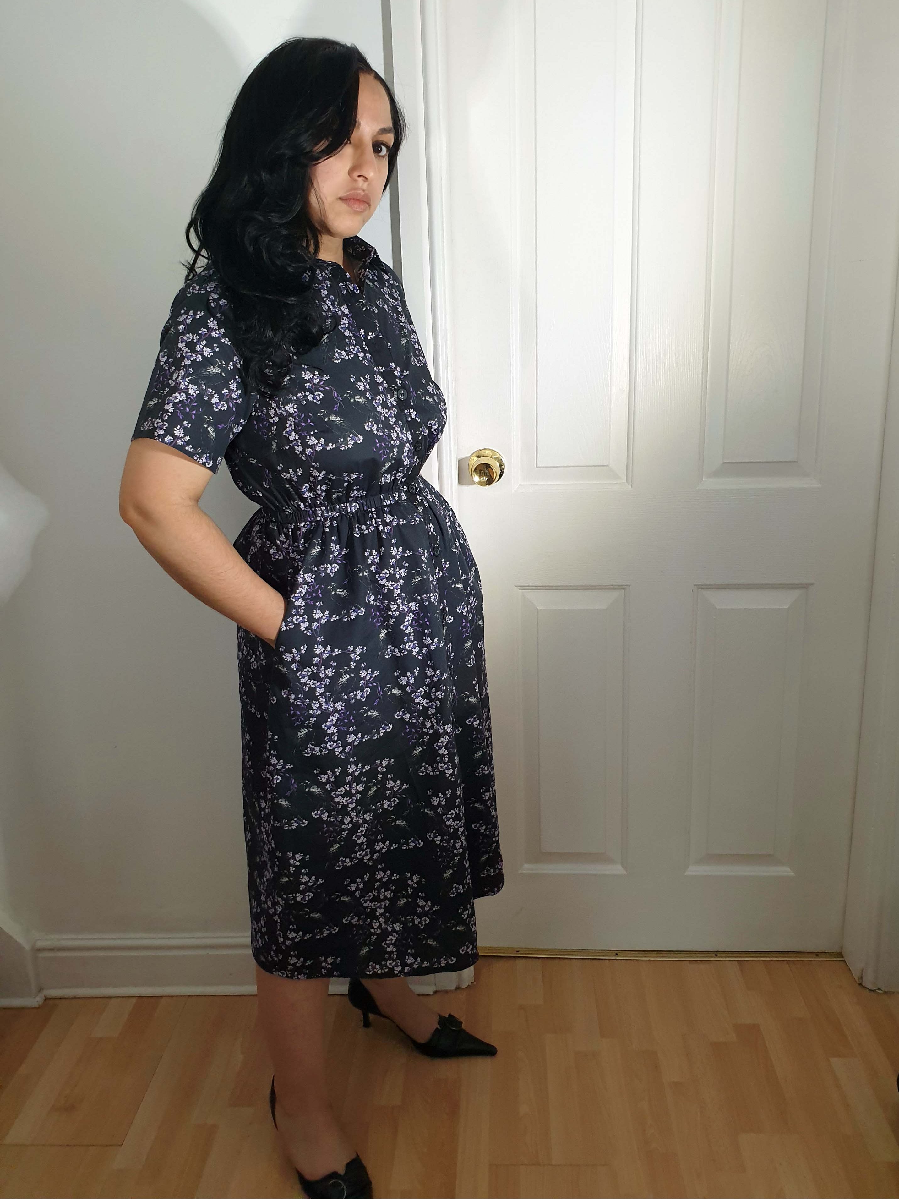MIDI SHIRTDRESS (Black Ravens & Blossoms print)
