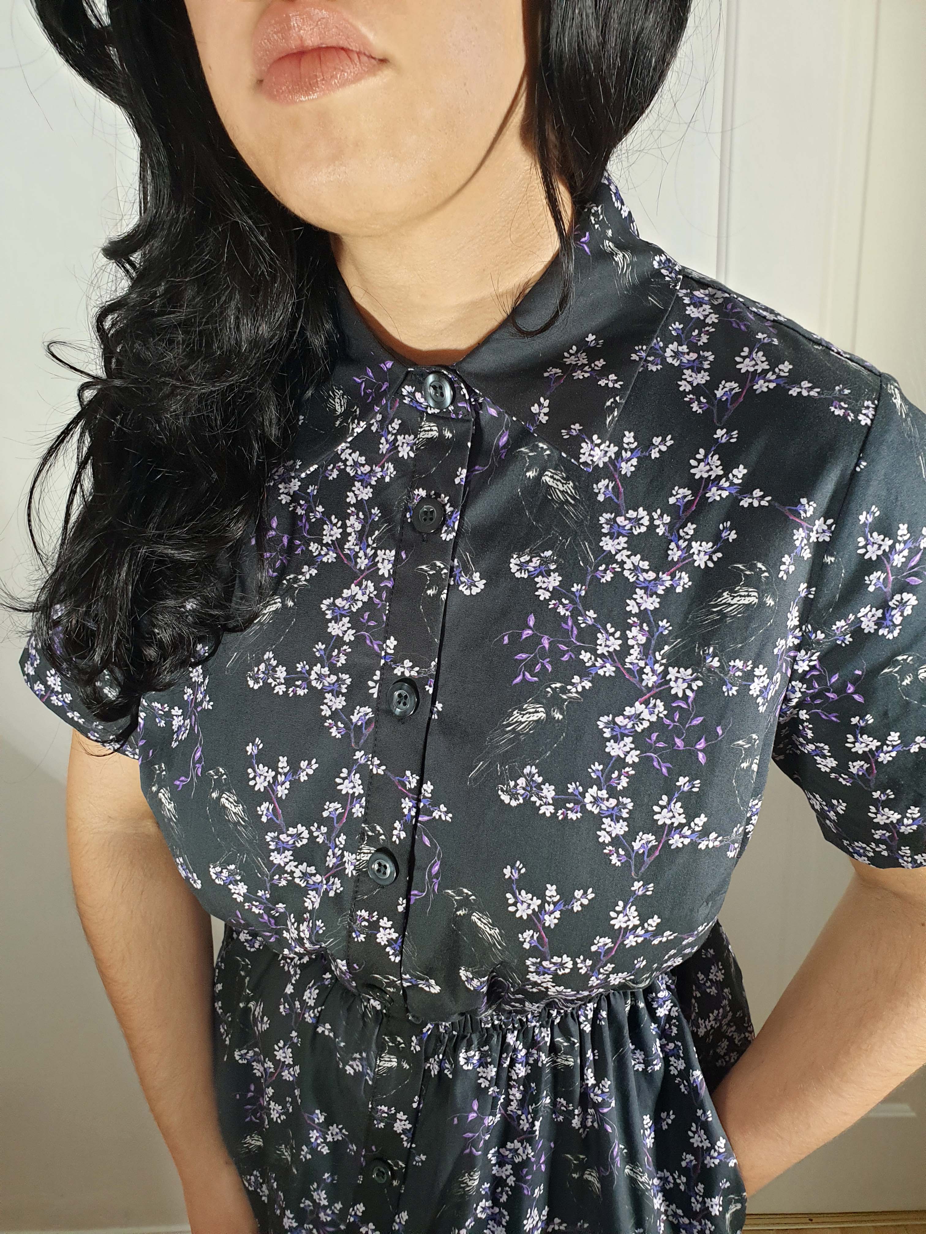 MIDI SHIRTDRESS (Black Ravens & Blossoms print)
