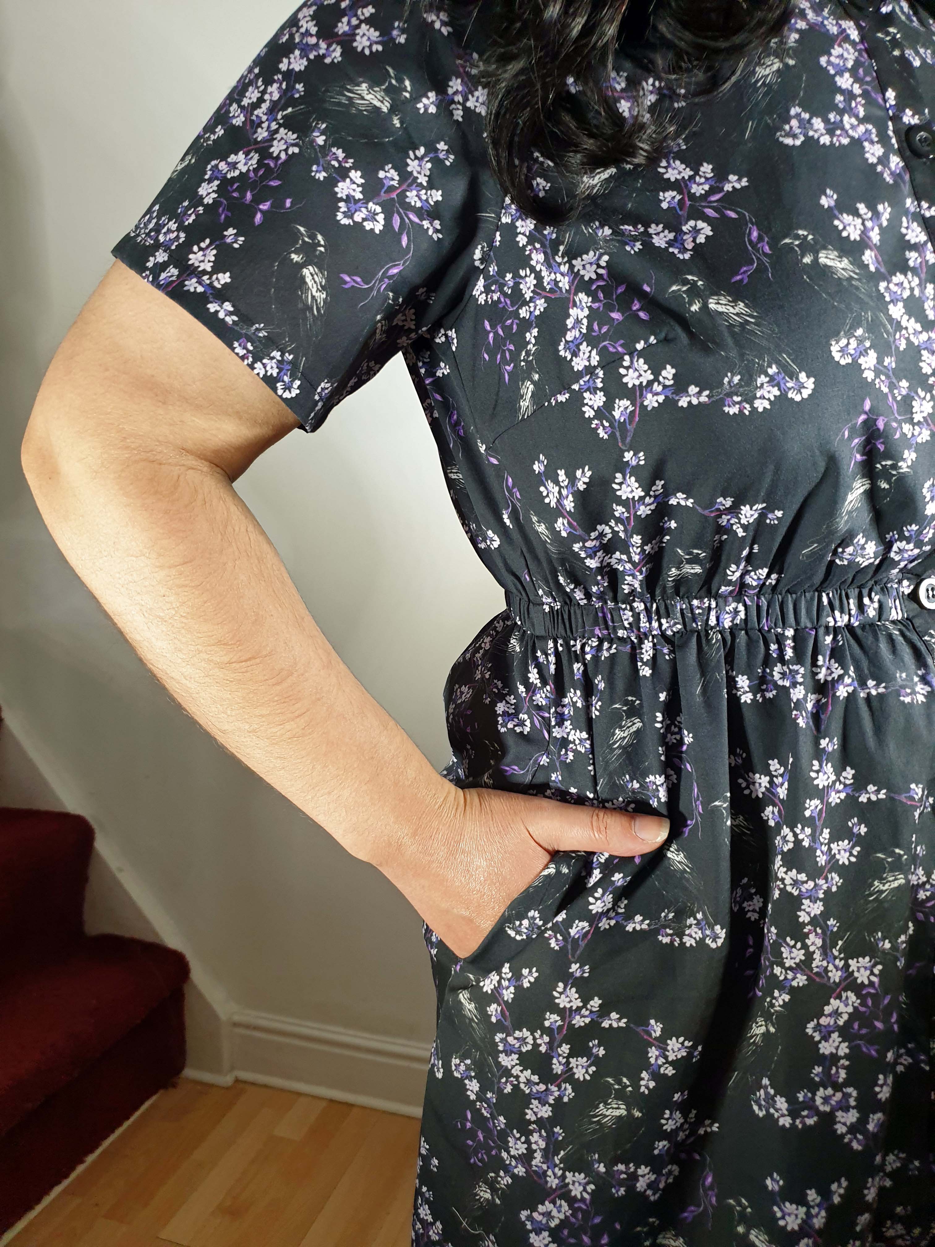 MIDI SHIRTDRESS (Black Ravens & Blossoms print)