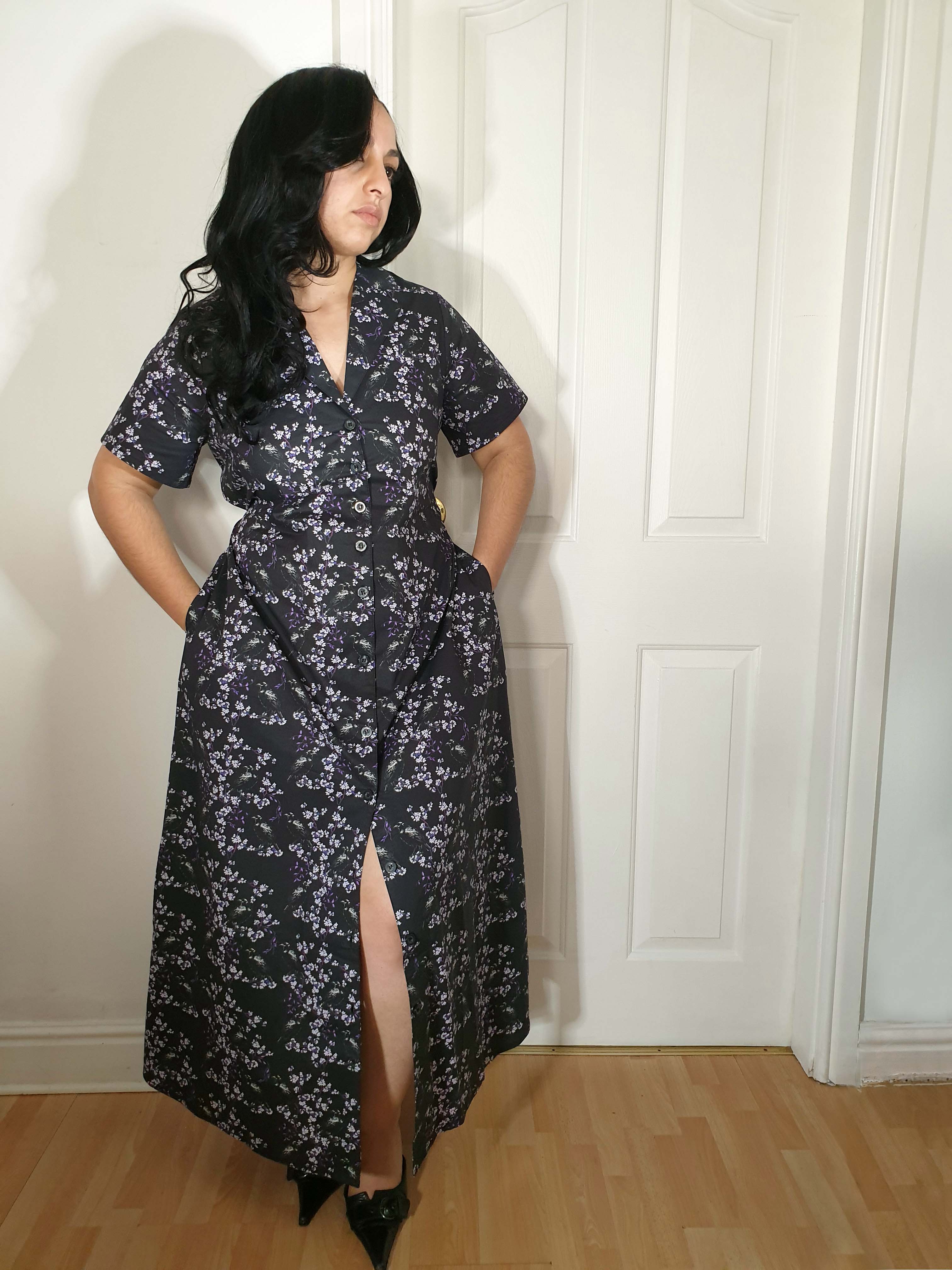 MAXI SHIRTDRESS (Black Ravens & Blossoms print)