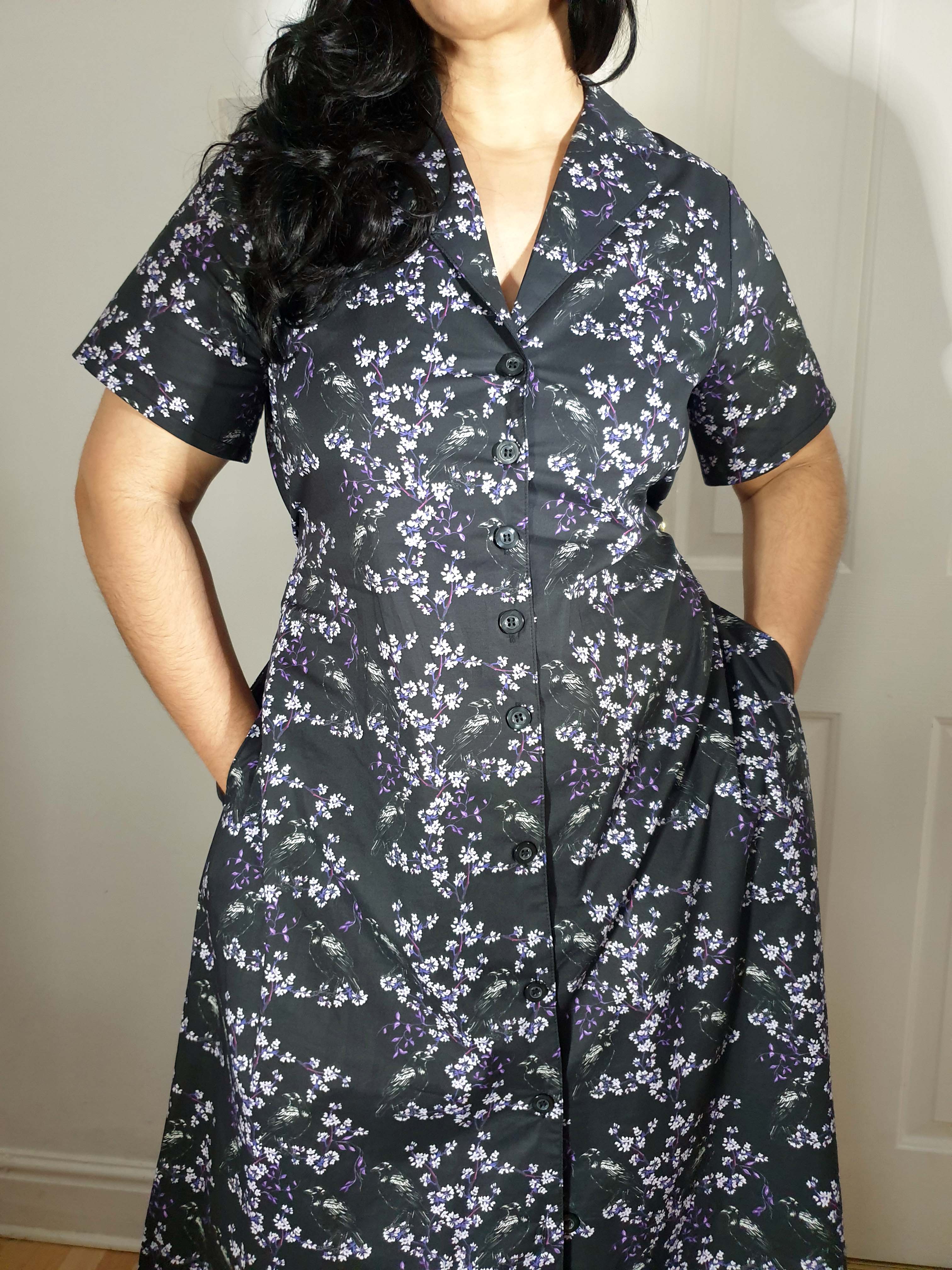 MAXI SHIRTDRESS (Black Ravens & Blossoms print)