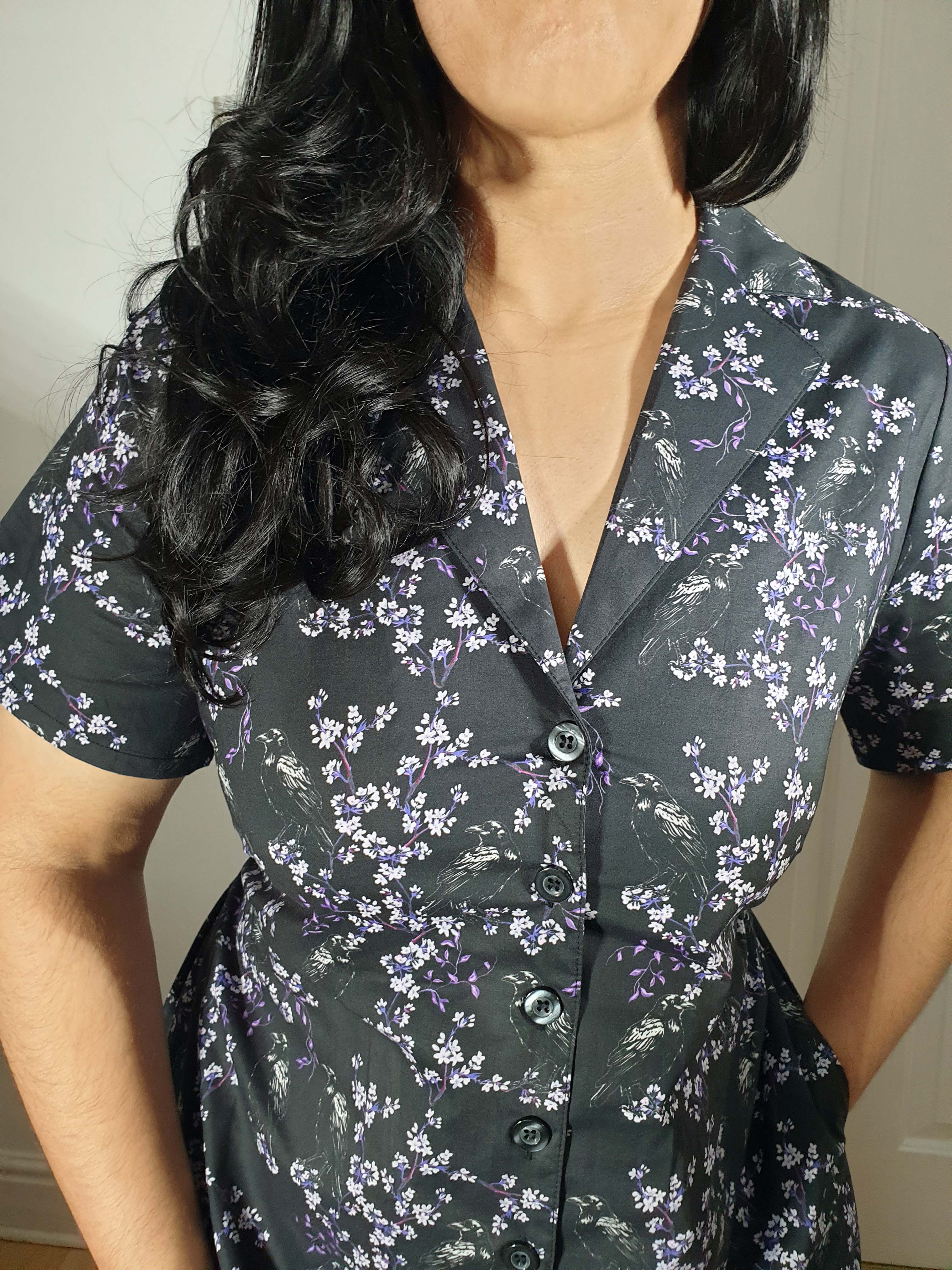 MAXI SHIRTDRESS (Black Ravens & Blossoms print)