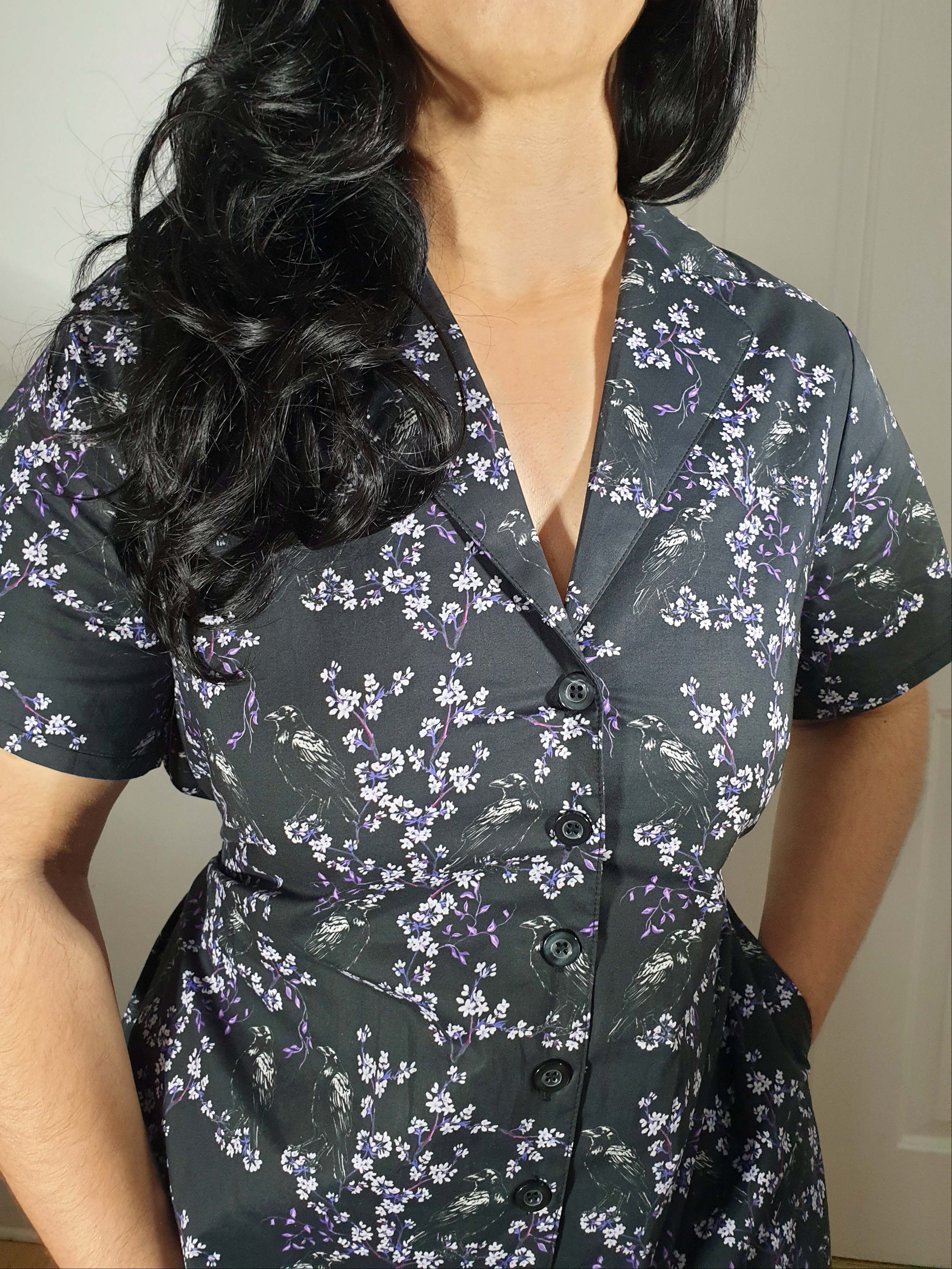 MAXI SHIRTDRESS (Black Ravens & Blossoms print)