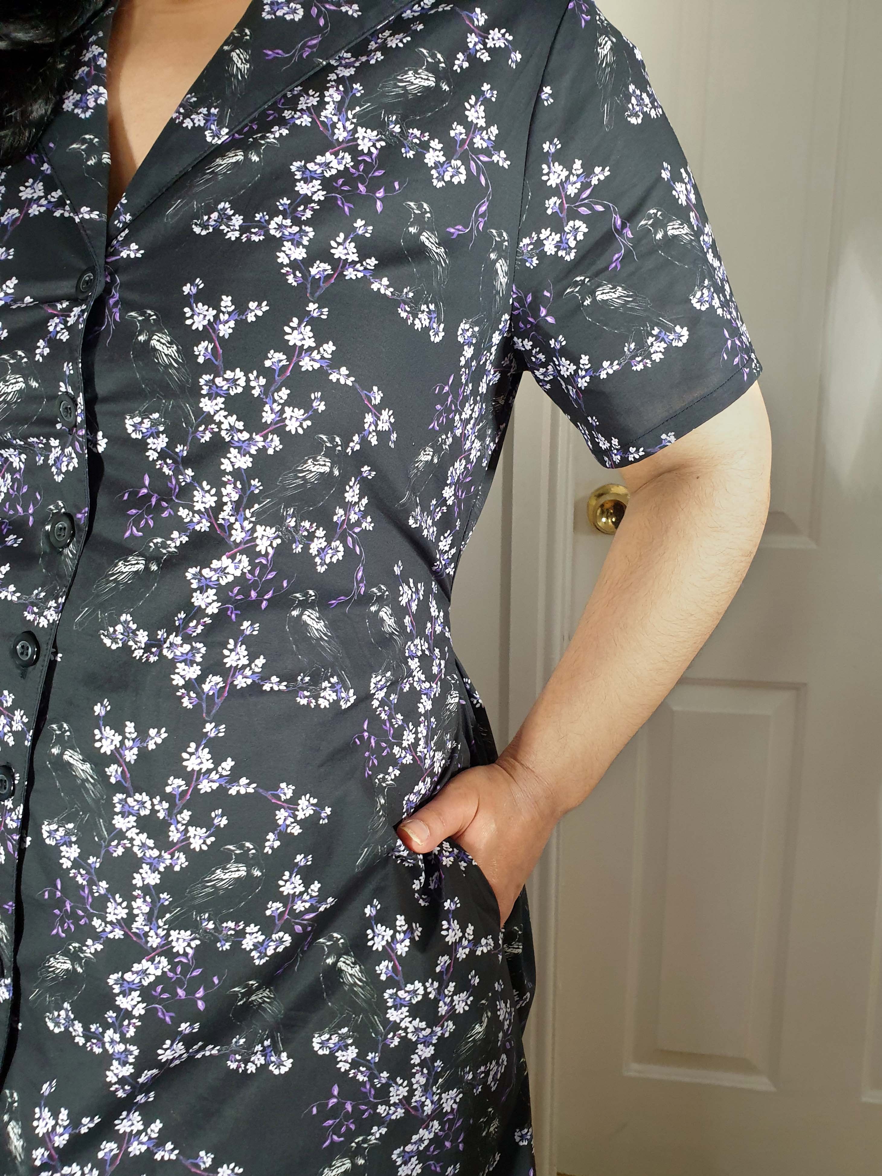 MAXI SHIRTDRESS (Black Ravens & Blossoms print)