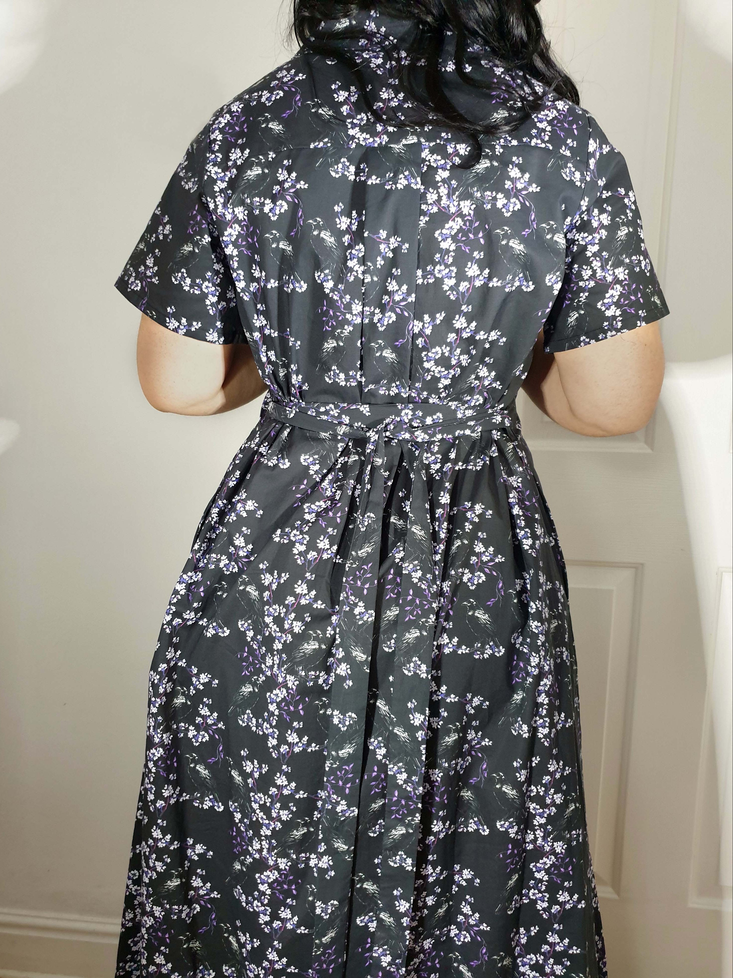 MAXI SHIRTDRESS (Black Ravens & Blossoms print)