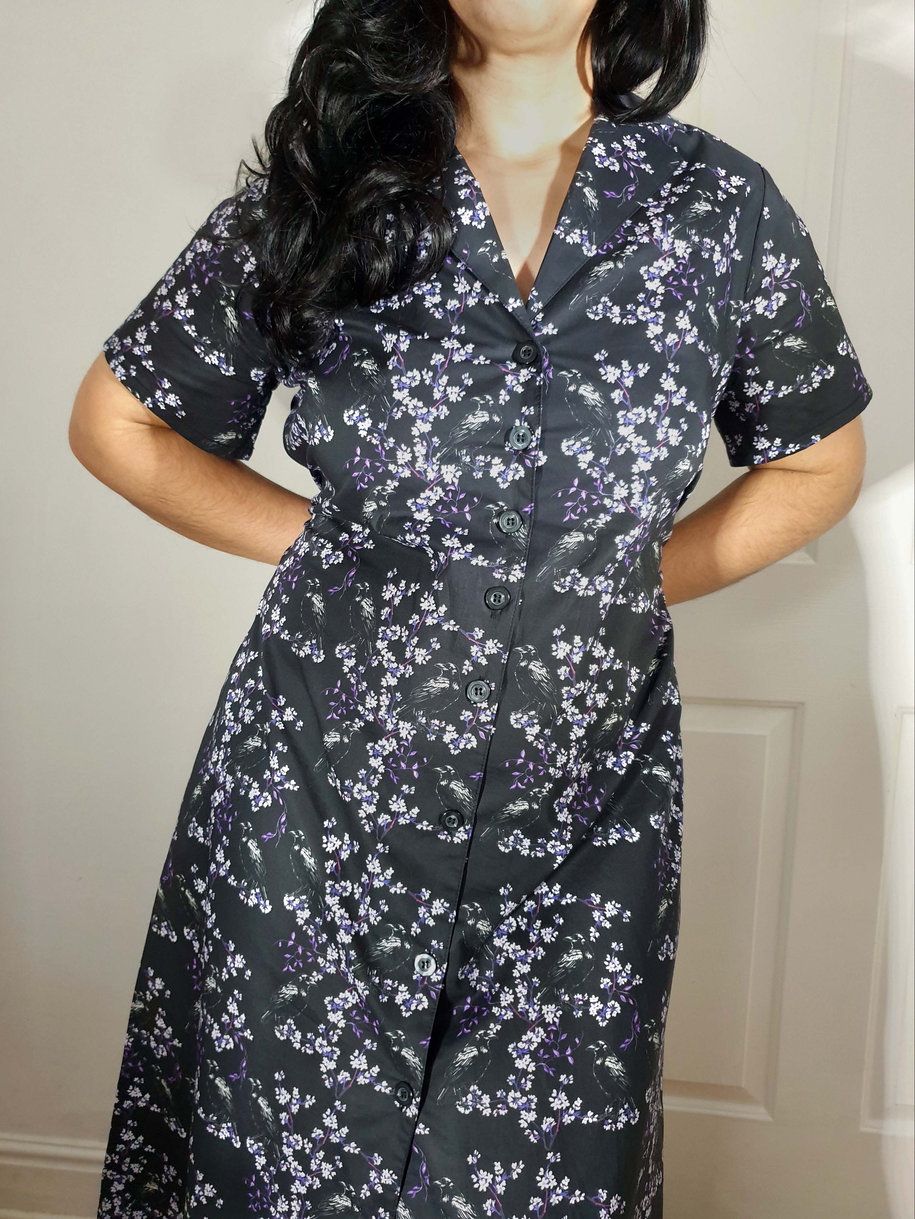 MAXI SHIRTDRESS (Black Ravens & Blossoms print)