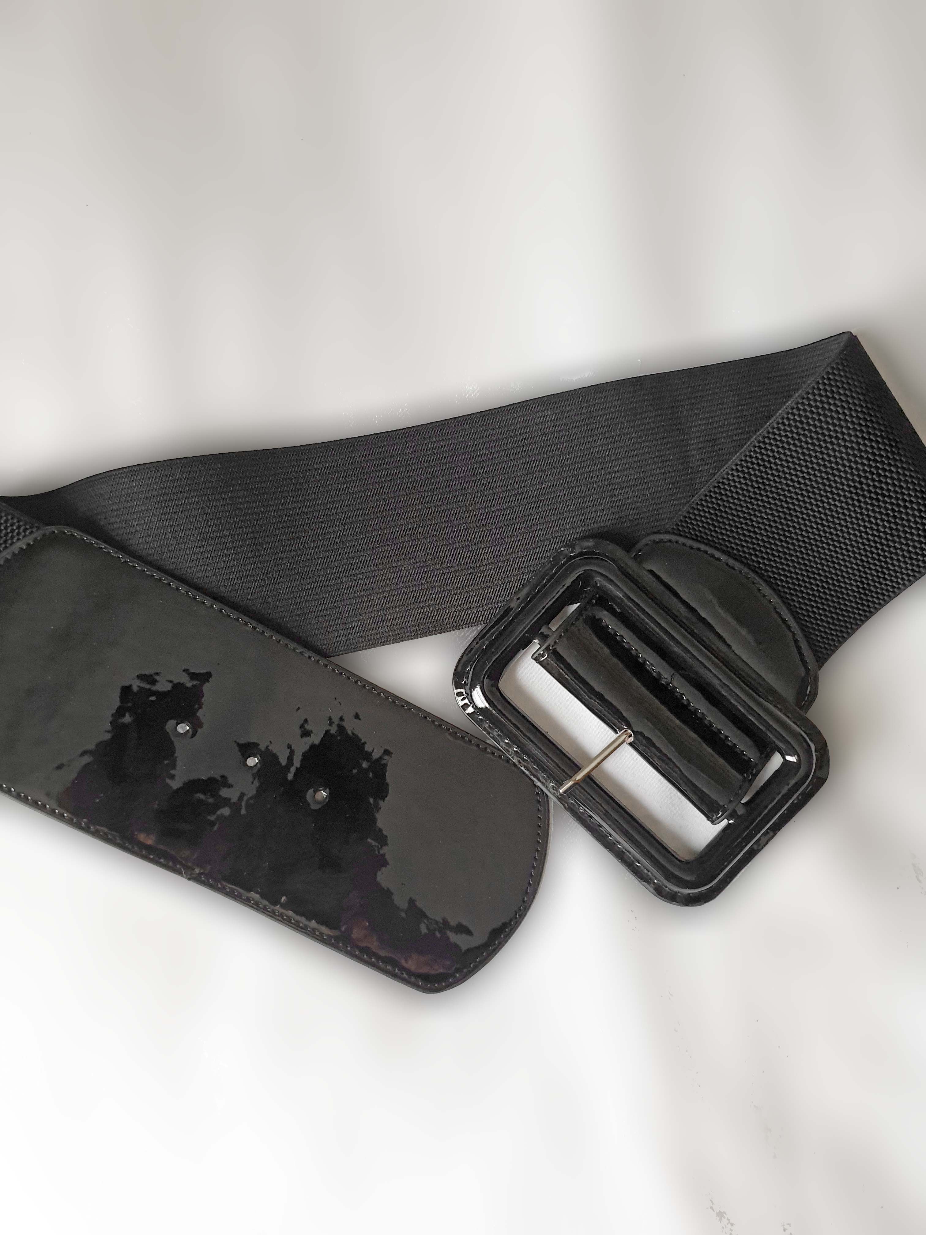 STRETCH WIDE BELT WITH GLOSSY BUCKLE
