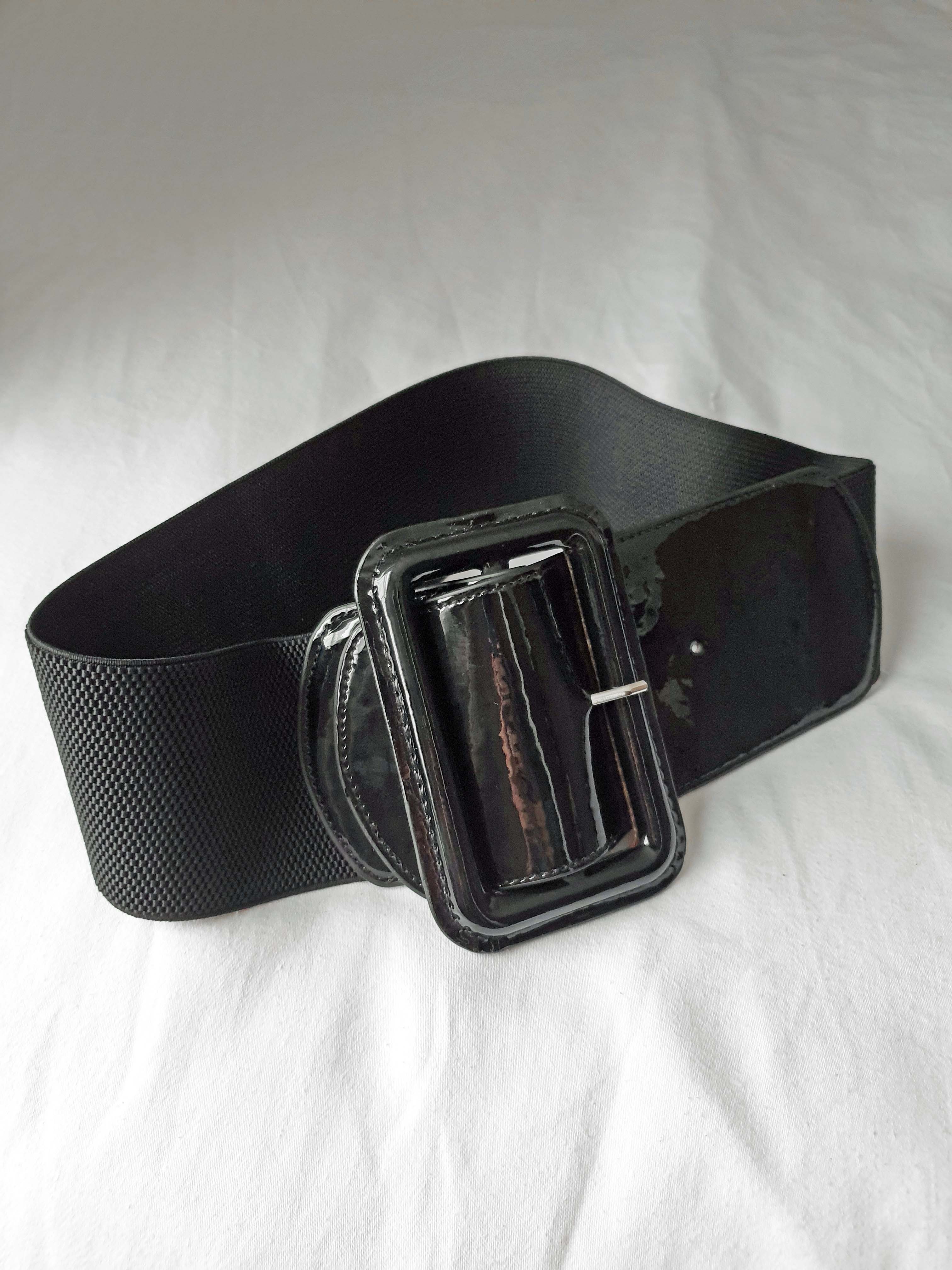 STRETCH WIDE BELT WITH GLOSSY BUCKLE
