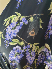 WRAP-FRONT MIDI DRESS (Hydrangeas & Sleepy Bats print)