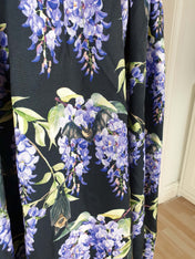 WRAP-FRONT MIDI DRESS (Hydrangeas & Sleepy Bats print)