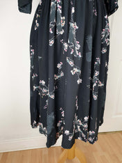 WRAP-FRONT MIDI DRESS (Sakura Corvids print)