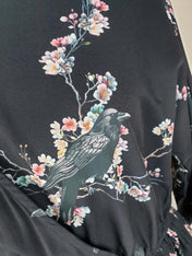 WRAP-FRONT MIDI DRESS (Sakura Corvids print)