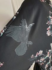 WRAP-FRONT MIDI DRESS (Sakura Corvids print)