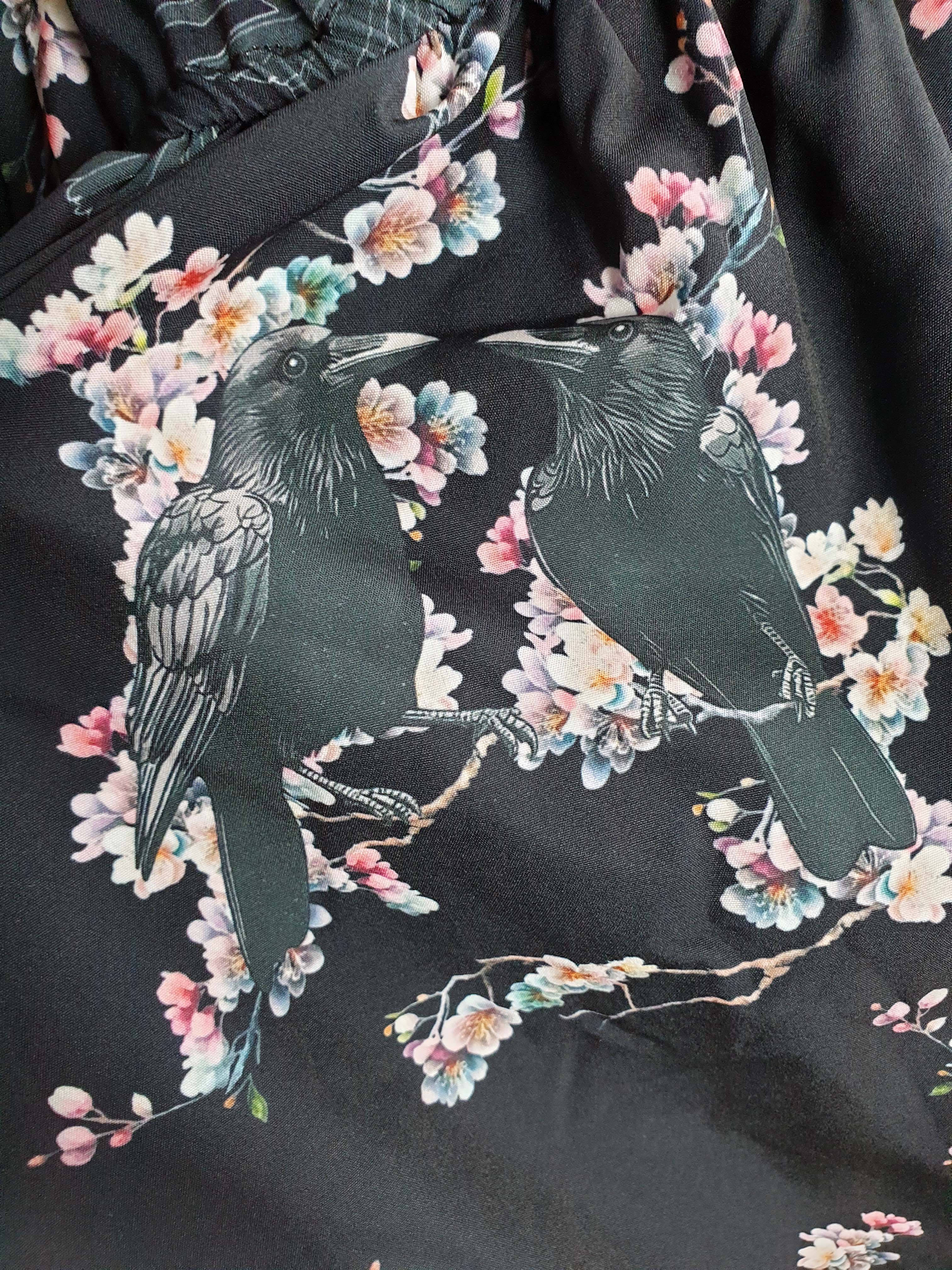 WRAP-FRONT MIDI DRESS (Sakura Corvids print)