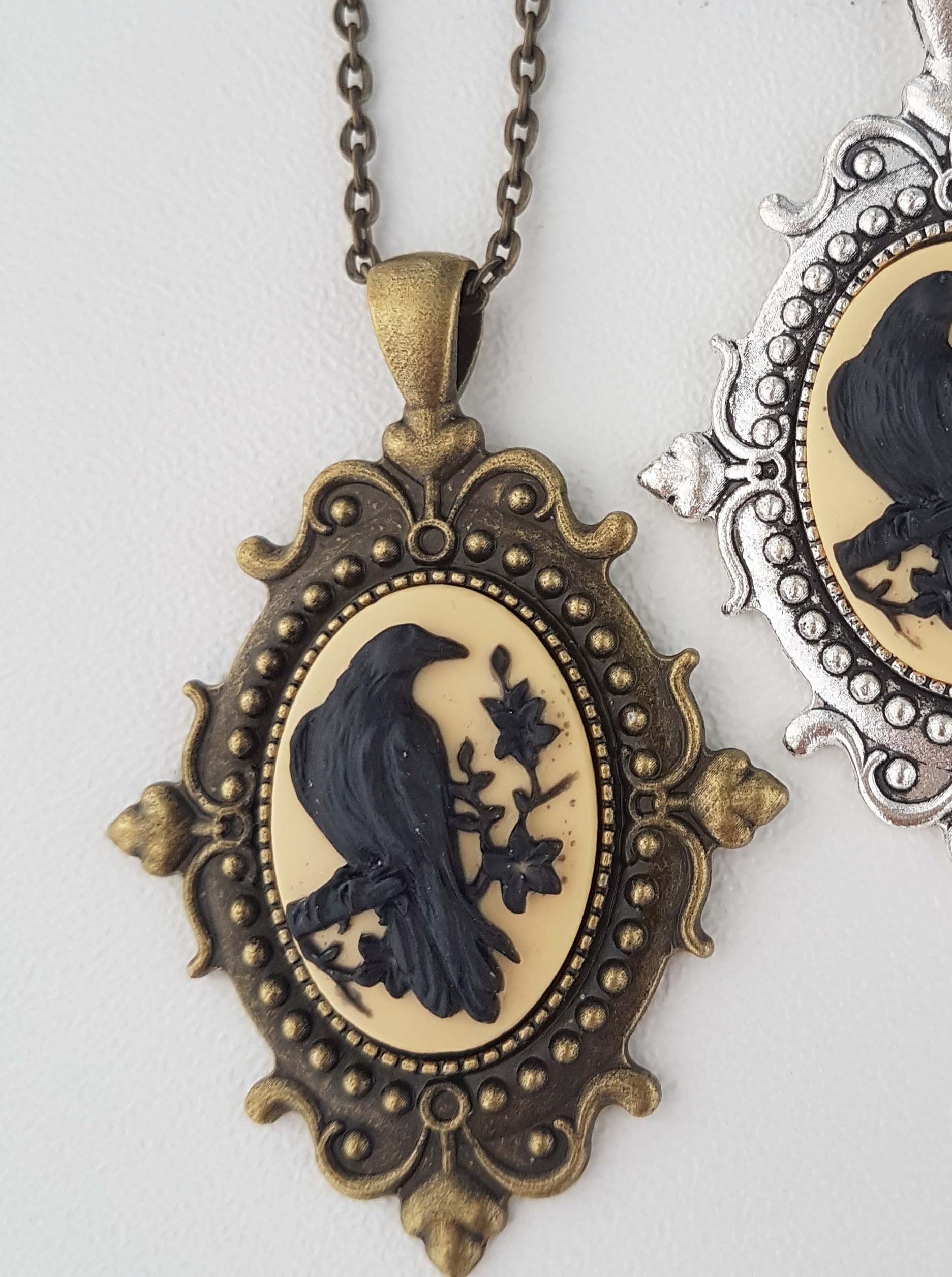 GOTHIC ORNATE RAVEN CAMEO NECKLACE | THEBLACKWARDROBE.COM.