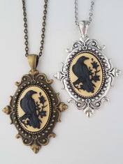 GOTHIC ORNATE RAVEN CAMEO NECKLACE