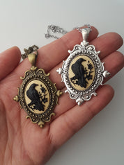 GOTHIC ORNATE RAVEN CAMEO NECKLACE | THEBLACKWARDROBE.COM.