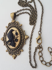 GOTHIC ORNATE RAVEN CAMEO NECKLACE | THEBLACKWARDROBE.COM.