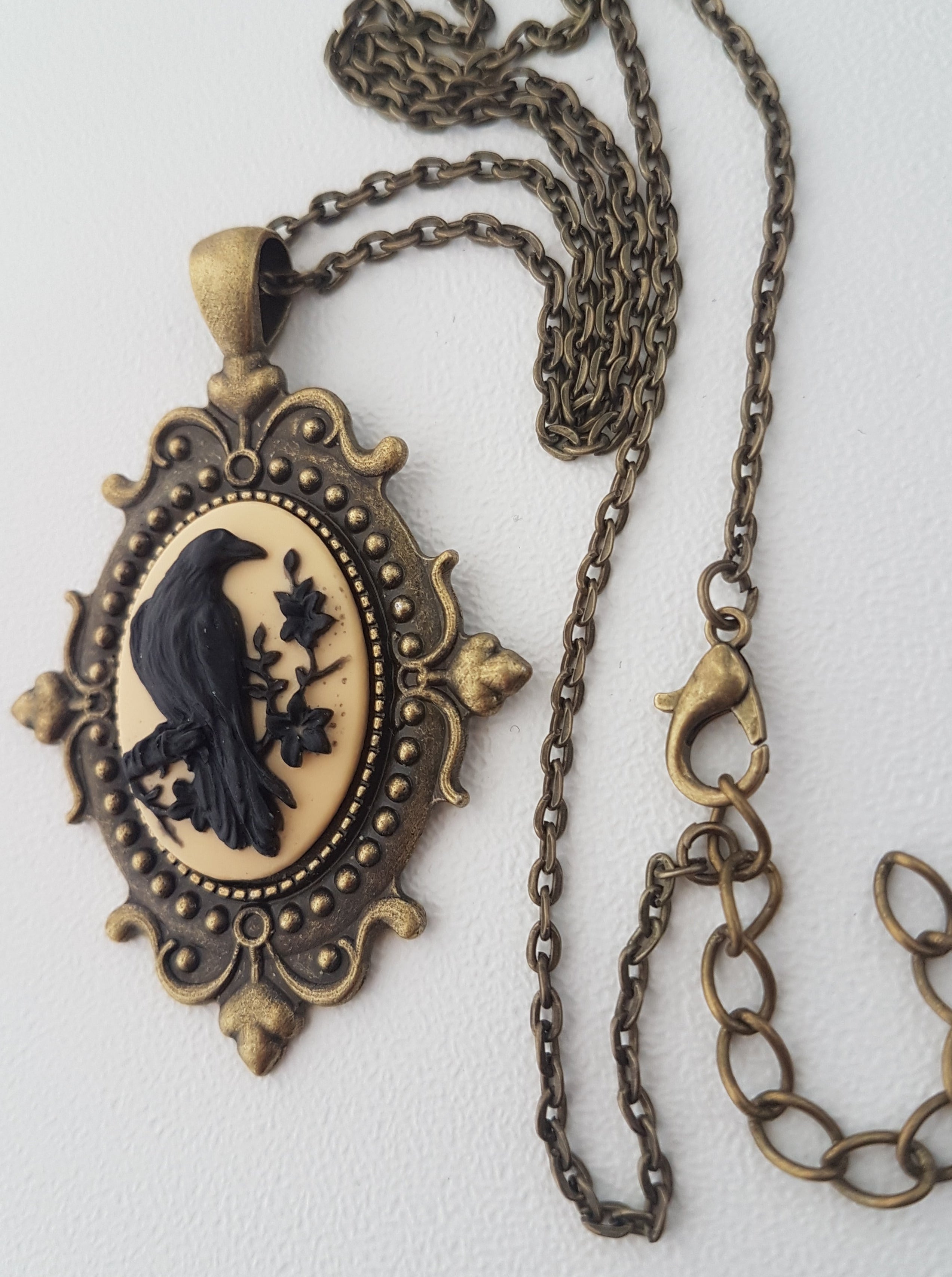 GOTHIC ORNATE RAVEN CAMEO NECKLACE | THEBLACKWARDROBE.COM.
