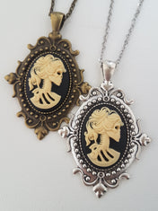 GOTHIC ORNATE LADY SKULL CAMEO NECKLACE