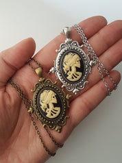 GOTHIC ORNATE LADY SKULL CAMEO NECKLACE