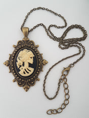 GOTHIC ORNATE LADY SKULL CAMEO NECKLACE