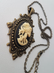 GOTHIC ORNATE LADY SKULL CAMEO NECKLACE