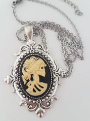 GOTHIC ORNATE LADY SKULL CAMEO NECKLACE