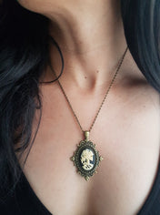 GOTHIC ORNATE LADY SKULL CAMEO NECKLACE