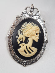 LADY SKULL SKELETON CAMEO BROOCH