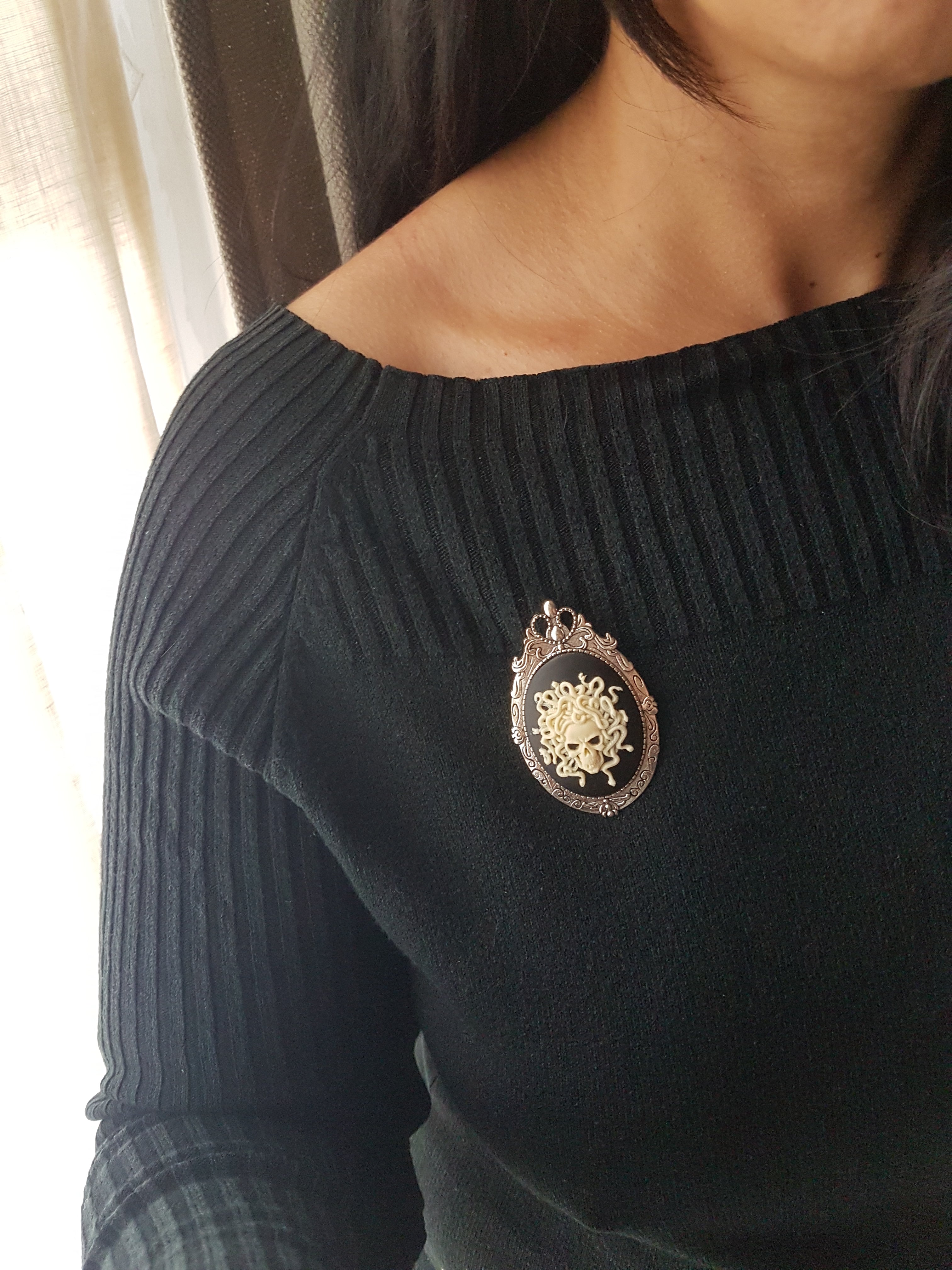 MEDUSA SKULL CAMEO BROOCH