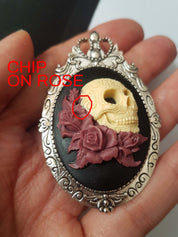 SKULL & ROSES CAMEO BROOCH - IMPERFECT ITEM