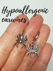 (silver-finish) SMALL SPIDERS CHARM EARRINGS | THEBLACKWARDROBE.COM.