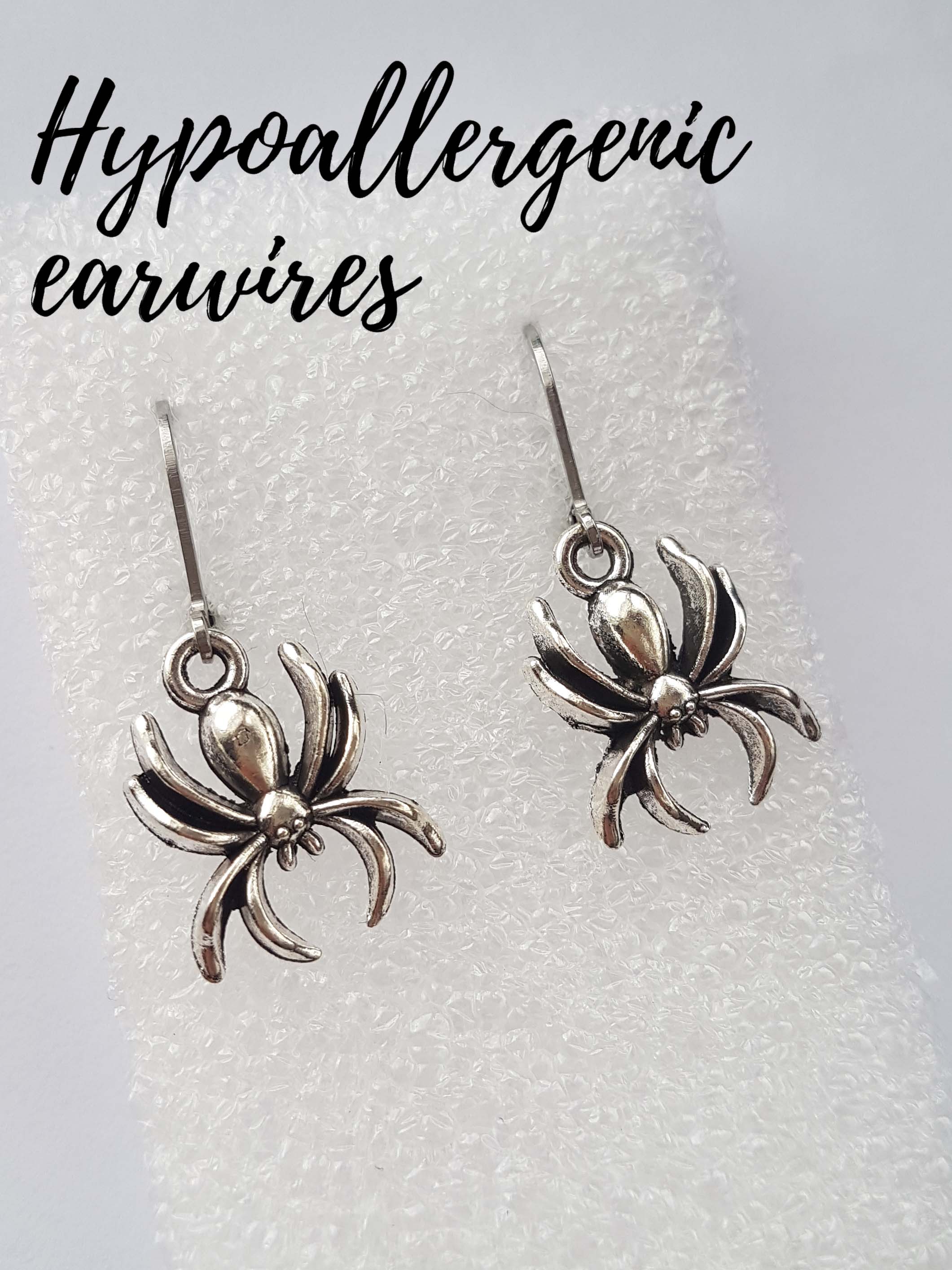 (silver-finish) SMALL SPIDERS CHARM EARRINGS | THEBLACKWARDROBE.COM.