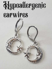 SMALL CRESCENT MOONS CHARM EARRINGS | THEBLACKWARDROBE.COM.