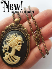LADY SKULL SKELETON CAMEO NECKLACE