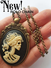 LADY SKULL SKELETON CAMEO NECKLACE