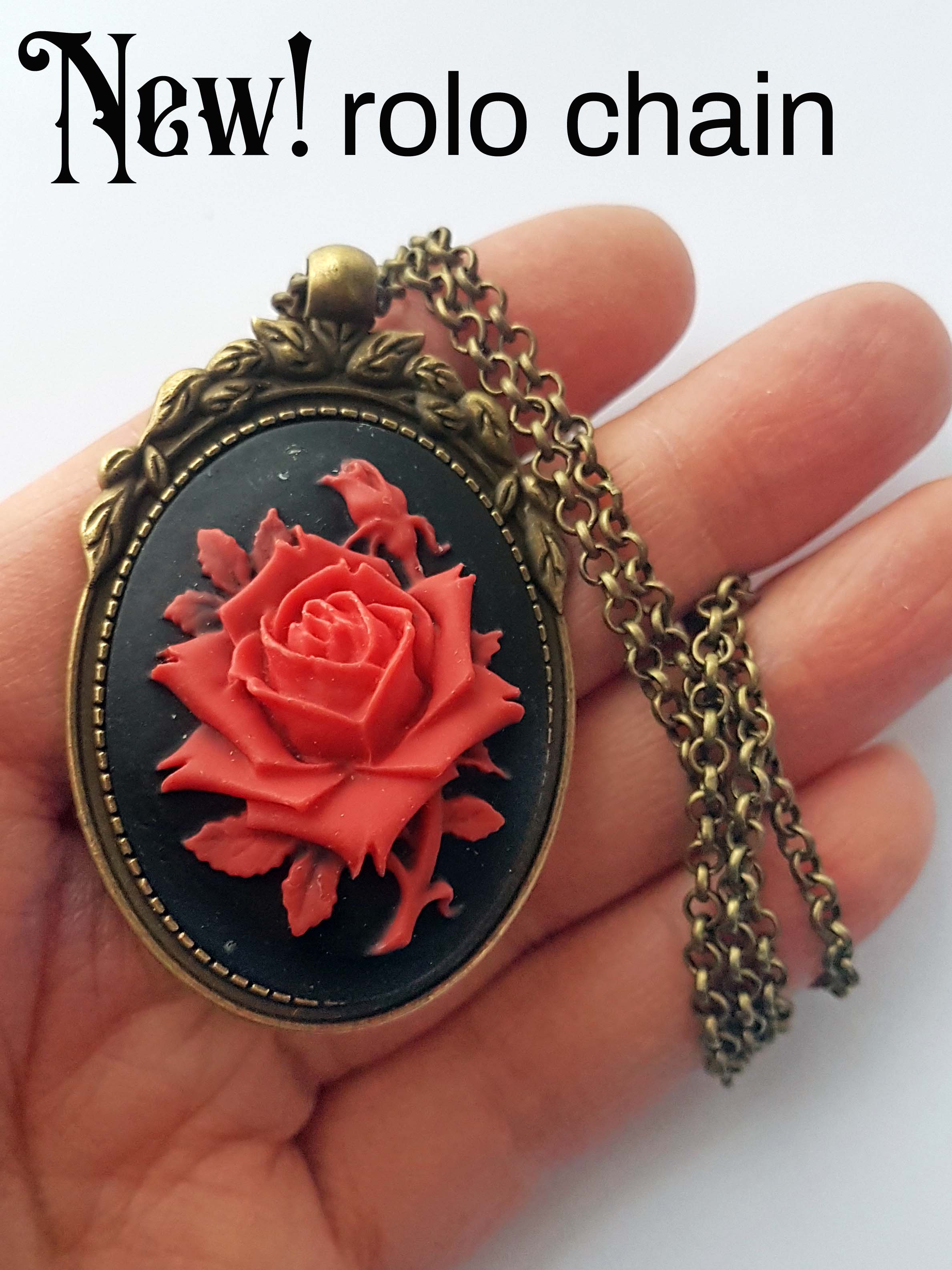 LARGE RED ROSE CAMEO NECKLACE
